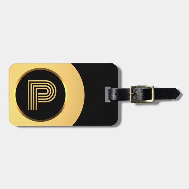 Personalised Gold Monogrammed Letter P Luggage Tag (Front Horizontal)