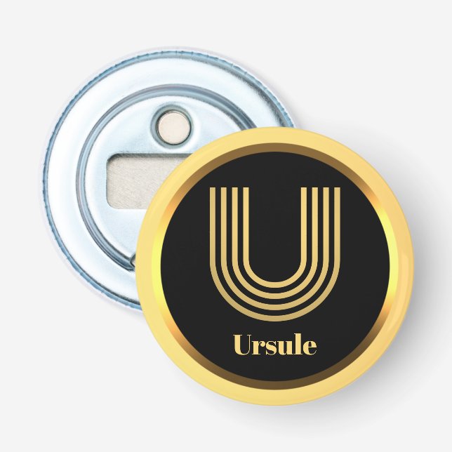 Personalised Gold Monogrammed Letter U Bottle Opener (Front)