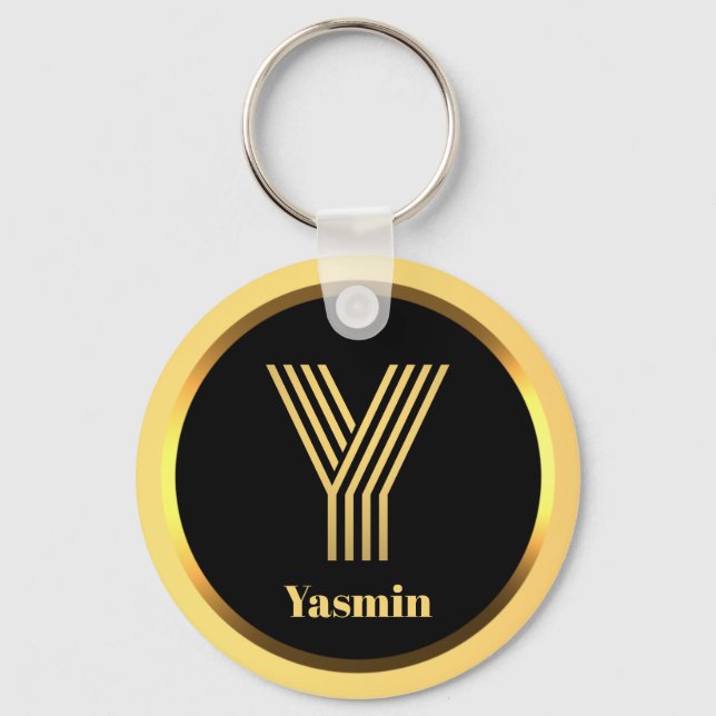 Personalised Gold Monogrammed Letter Y Keychain (Front)