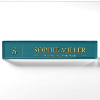Personalised Gold Name Deep Teal Background Nameplate