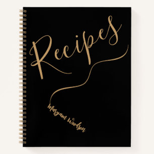 Personalised Gold Name (Recipe Journal) Chic Black Notebook