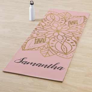 Personalised Gold Nature Mandala Pink Yoga Mat
