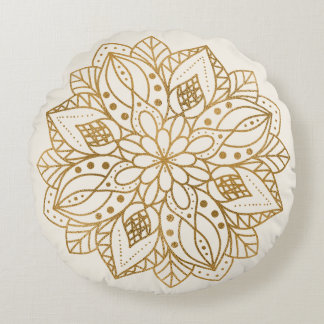 Personalised Gold Nature Mandala  Round Cushion