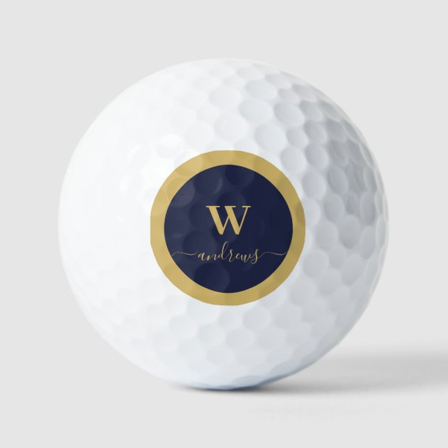 Personalised gold Navy Blue and Name signature Golf Balls (Front)