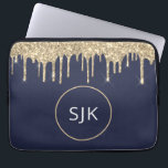 Personalised Gold Navy Blue Glitter Monogram Laptop Sleeve<br><div class="desc">Personalised Gold and Navy Blue Faux Glitter and Sparkle Elegant Monogrammed Initials Case. This case can be customised to include your initial and first name.</div>