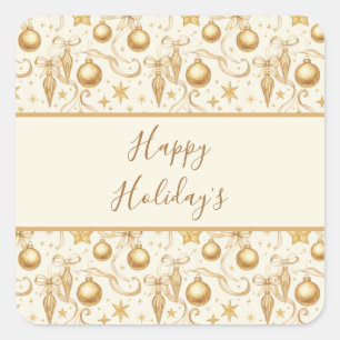 Personalised Gold Ornaments Bows Christmas Holiday Square Sticker