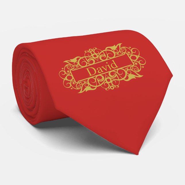 Personalised Gold Ornate frame Tie (Rolled)