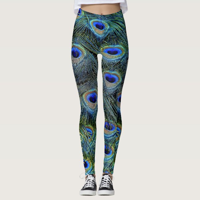 Personalised Gold Peacock Feathers Leggings (Front)