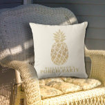Personalised Gold Pineapples Porch Party Cushion<br><div class="desc">Throw pillows personalised with your family name and "Porch Party" is highlighted with a gold pineapple on an ivory background (change to any colour.) Choose a size that works for you to accent your outdoor patio or front porch decor or to give as a gift. Matching items in our store....</div>