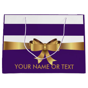 Personalised Gold, Purple Bold Stripes Golden BOW  Large Gift Bag