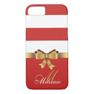 Personalised Gold,  RED AND WHITE BOLD STRIPES BOW Case-Mate iPhone Case