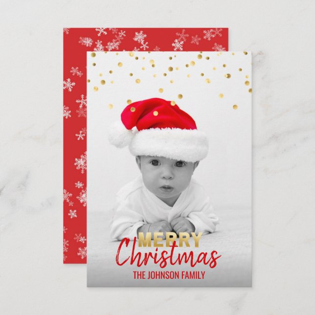 Personalised Gold Red Christmas Holiday | PHOTO Invitation (Front/Back)