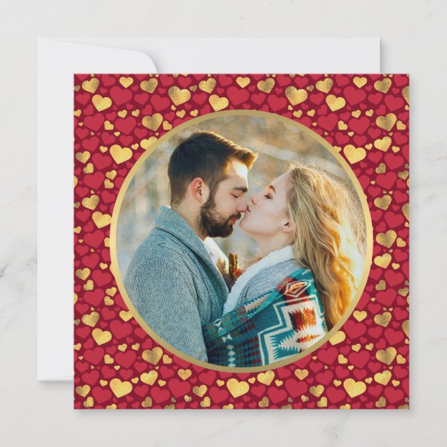 Personalised Gold, Red Hearts Valentine's Day Gift (Front)
