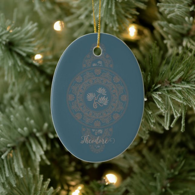 Personalised Gold Rococo Lotus Ornamental Mandala Ceramic Tree Decoration (Tree)