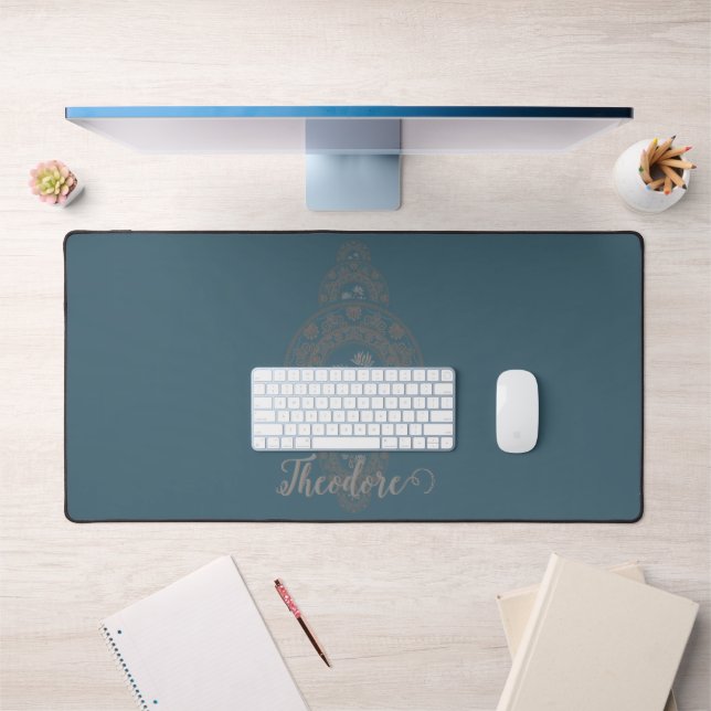 Personalised Gold Rococo Lotus Ornamental Mandala Desk Mat (Office 1)