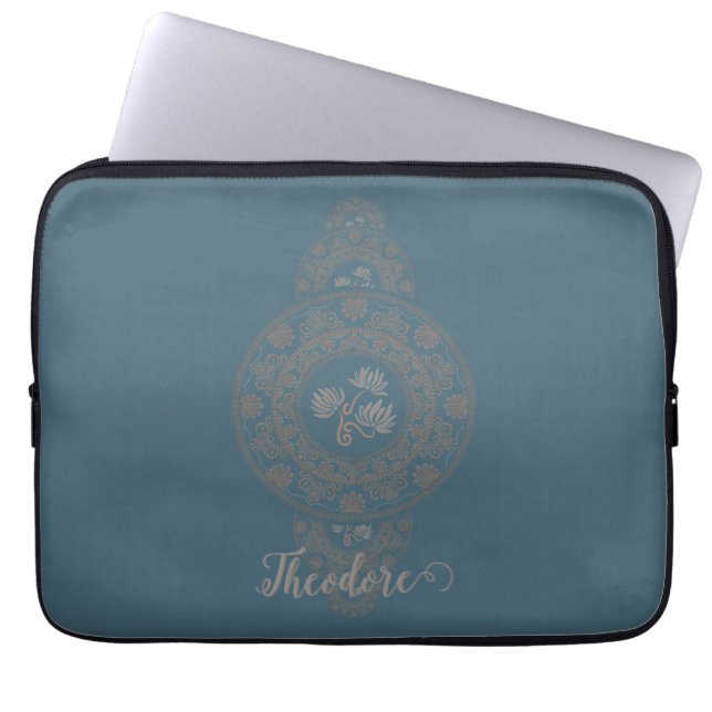 Personalised Gold Rococo Lotus Ornamental Mandala Laptop Sleeve (Front)