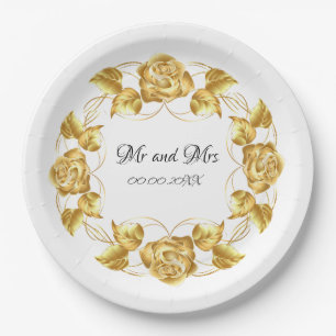 Personalised Gold Rose Wedding Paper Plates