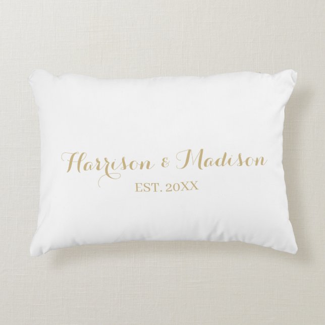Personalised gold script couple name date Wedding Decorative Cushion (Front)