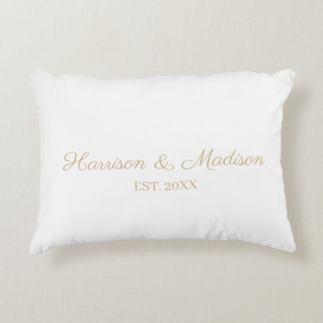 Personalised gold script couple name date Wedding Decorative Cushion (Front)