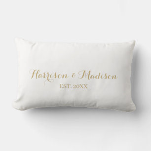 Personalised gold script couple name date Wedding Lumbar Cushion