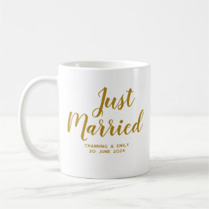 Personalised Gold Script Just Married Coffee Mug