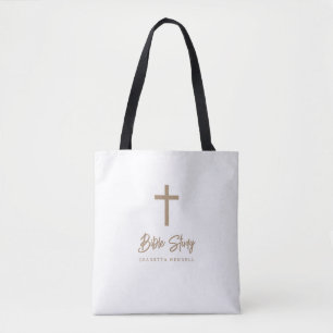 Personalised Gold Script White Bible Study Tote Bag