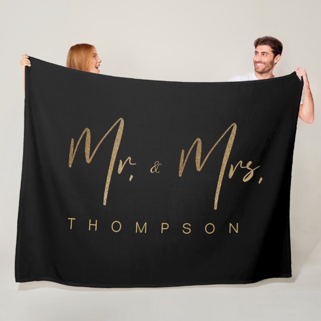 Personalised Gold Signature script Mrs. & Mrs Fleece Blanket (In Situ)