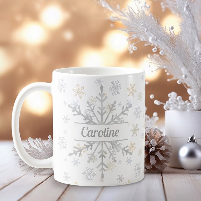 Personalised Gold & Silver Snowflakes Coffee Mug (Creator Uploaded)