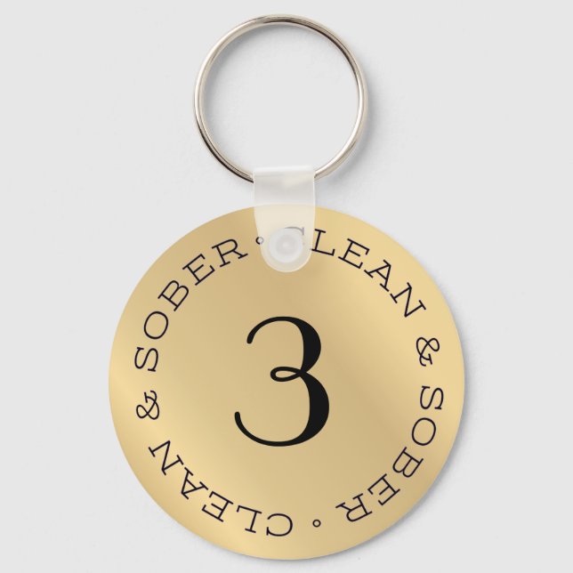 Personalised Gold Sobriety Anniversary Key Chain (Front)