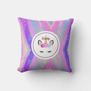 Personalised Gold Speckled Colourful Unicorn Cushion