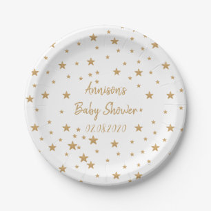 Personalised Gold Star Glitter Girl Baby Shower Paper Plate