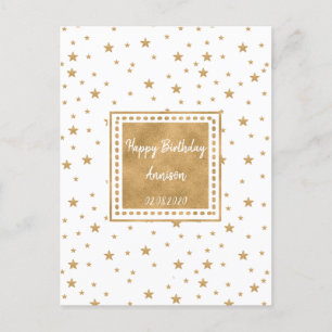 Personalised Gold Star Happy Birthday Postcard