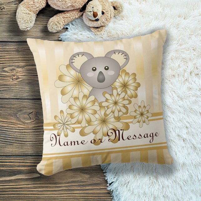 Personalised Gold Stripe Cute Baby Koala Bear Cushion (Creator Uploaded)