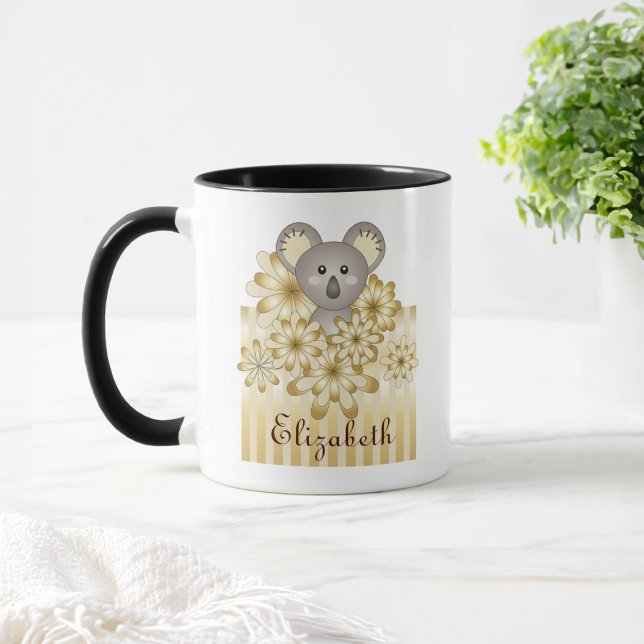 Personalised Gold Stripe Cute Baby Koala Kids Mug (Creator Uploaded)