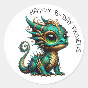 Personalised Gold Teal Dragon Boy's Birthday  Classic Round Sticker