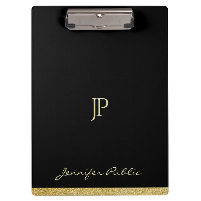Personalised Gold Text Custom Name Monogram Modern Clipboard (Front)
