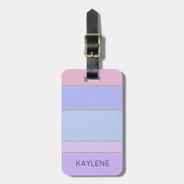 Personalised Gold Trim Colour Stripes Luggage Tag (Front Vertical)