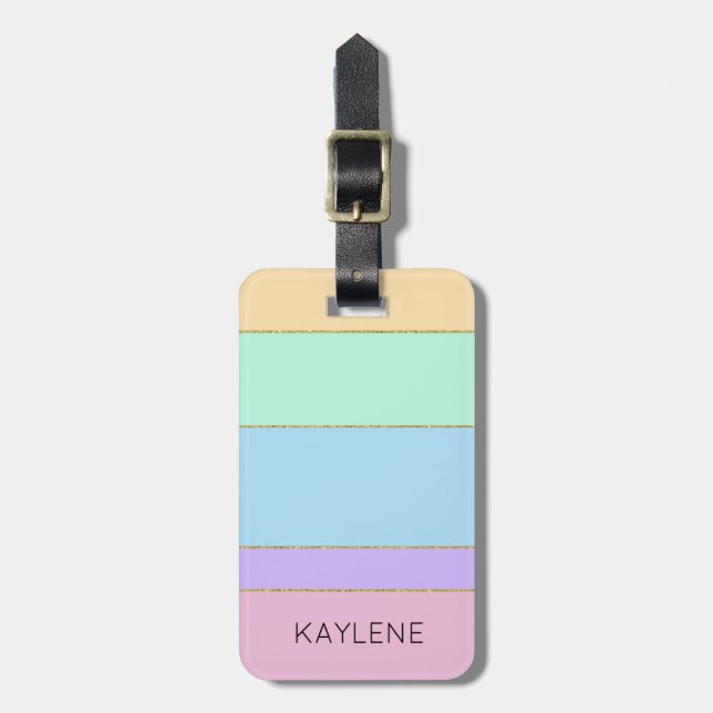 Personalised Gold Trim Colour Stripes Luggage Tag (Front Vertical)
