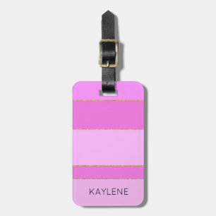 Personalised Gold Trim Pink Stripes Luggage Tag
