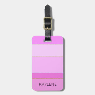 Personalised Gold Trim Pink Stripes Luggage Tag