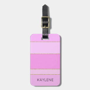 Personalised Gold Trim Pink Stripes Luggage Tag