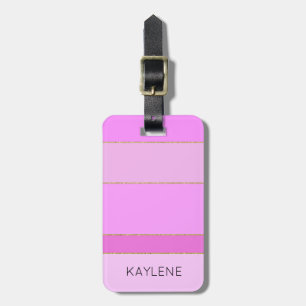 Personalised Gold Trim Pink Stripes Luggage Tag