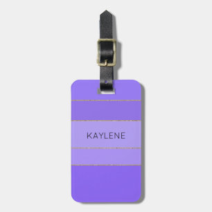 Personalised Gold Trim Violet Stripes Luggage Tag