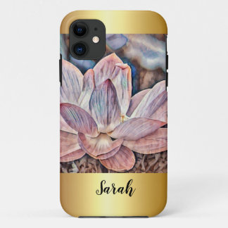 Personalised Gold Trimmed Lotus Flower Case-Mate iPhone Case