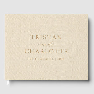 Personalised Gold Typography Cream Faux Linen Guest Book