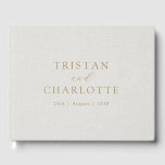 Personalised Gold Typography White Faux Linen Guest Book<br><div class="desc">Elegant classic gold coloured serif typography on white faux linen. Cherish the comments and sentiments from friends and family,  preserved in your beautifully crafted wedding guest book. Simple elegance. (this is not foil).</div>
