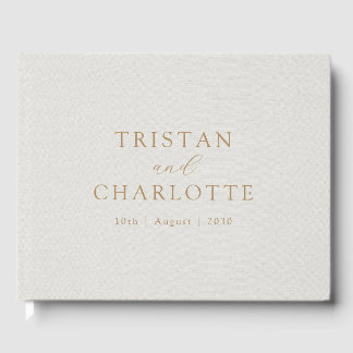 Personalised Gold Typography White Faux Linen Guest Book