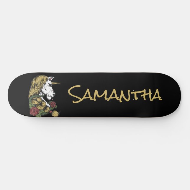 Personalised Gold Unicorn   Skateboard (Horz)
