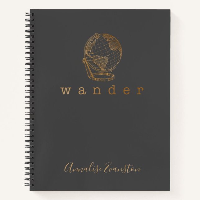 Personalised Gold Vintage Globe Travel Adventure Notebook (Front)