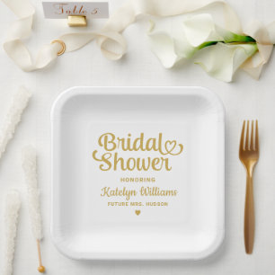Personalised Gold Wedding Bridal Shower Paper Plate